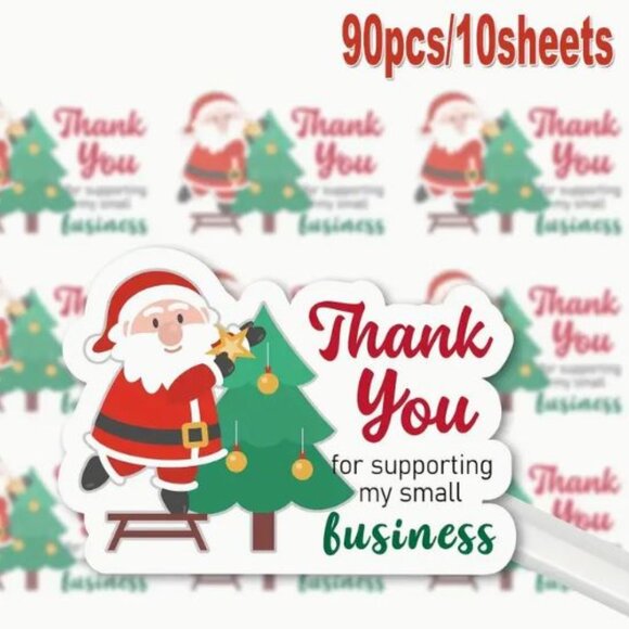 Christmas Thank You Stickers, 90pcs Set - Santa & Christmas Tree Print Gift Tags - Picture 1 of 7